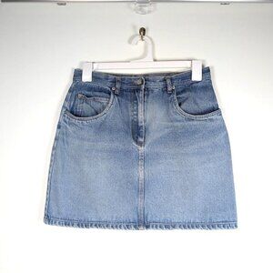 Vintage Bill Blass Mini Skirt Size 12 Petite Denim High Rise Mom 80s 90s Pleated